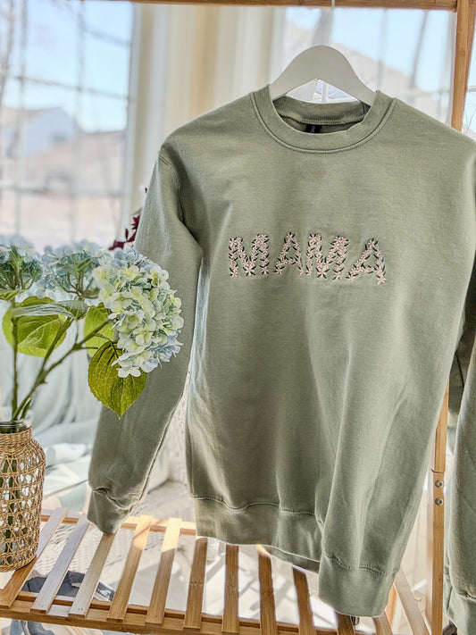 Embroidered Mama Crewneck x Floral Mama